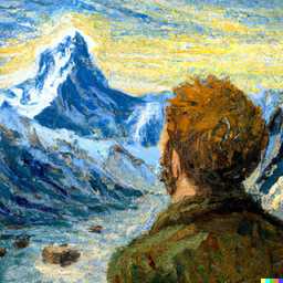 someone gazing at Mount Everest, painting by Vincent van Gogh generated by DALL·E 2